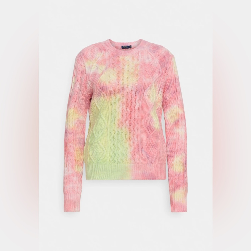 Polo Ralph Lauren Pink Yellow Tie-Dye Cable Knit Sweater - Size Small